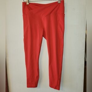 Fabletics PureLuxe Red Orange Leggings 30 Waist Mid Rise Ankle Length
